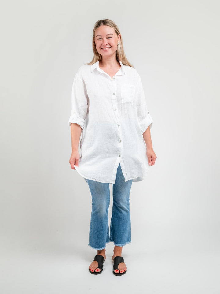 CAMICIA LUNGA IN LINO BIANCO