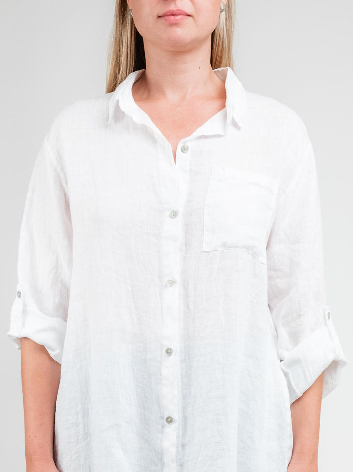CAMICIA LUNGA IN LINO BIANCO