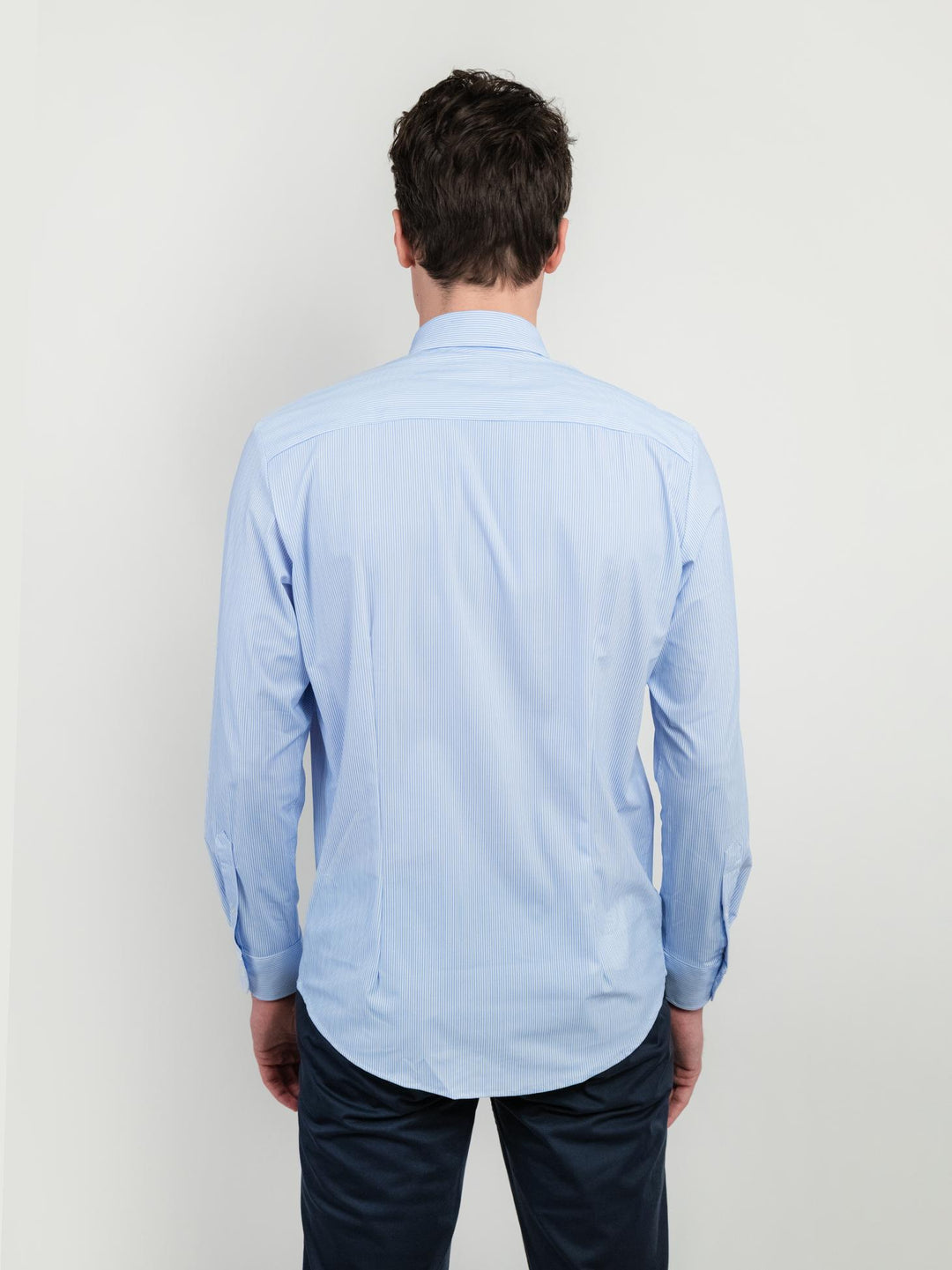 CAMICIA NO STIRO A RIGHE BIANCHE E AZZURRE