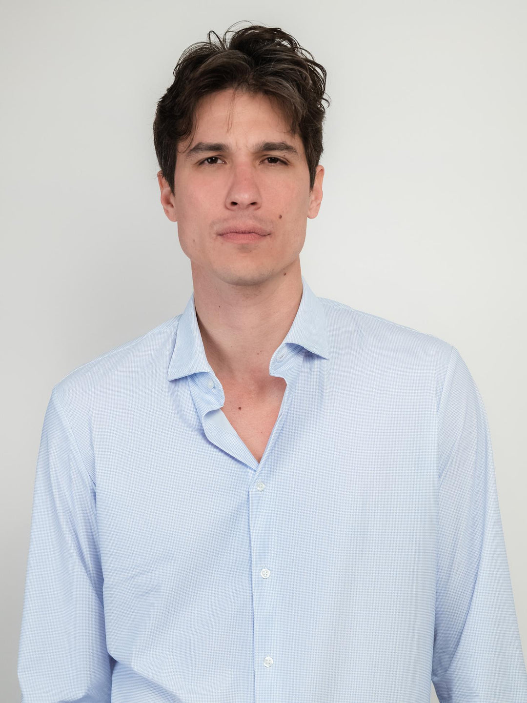 CAMICIA NO STIRO MICRO FANTASIA AZZURRA