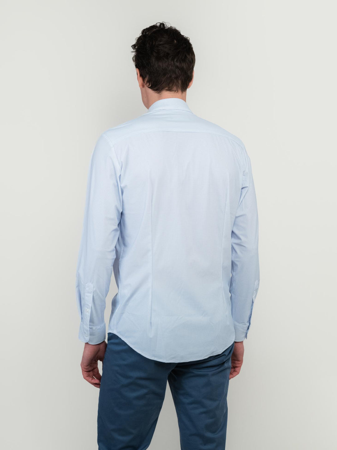 CAMICIA NO STIRO MICRO FANTASIA AZZURRA