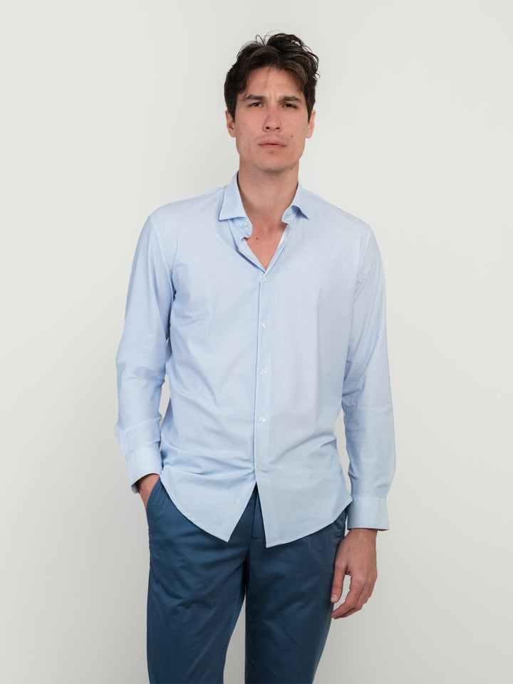 CAMICIA NO STIRO MICRO FANTASIA AZZURRA