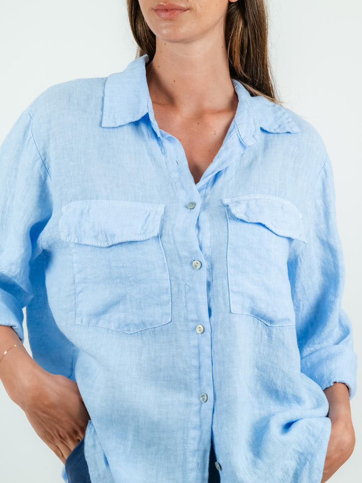 CAMICIA OVERSIZE IN LINO AZZURRA