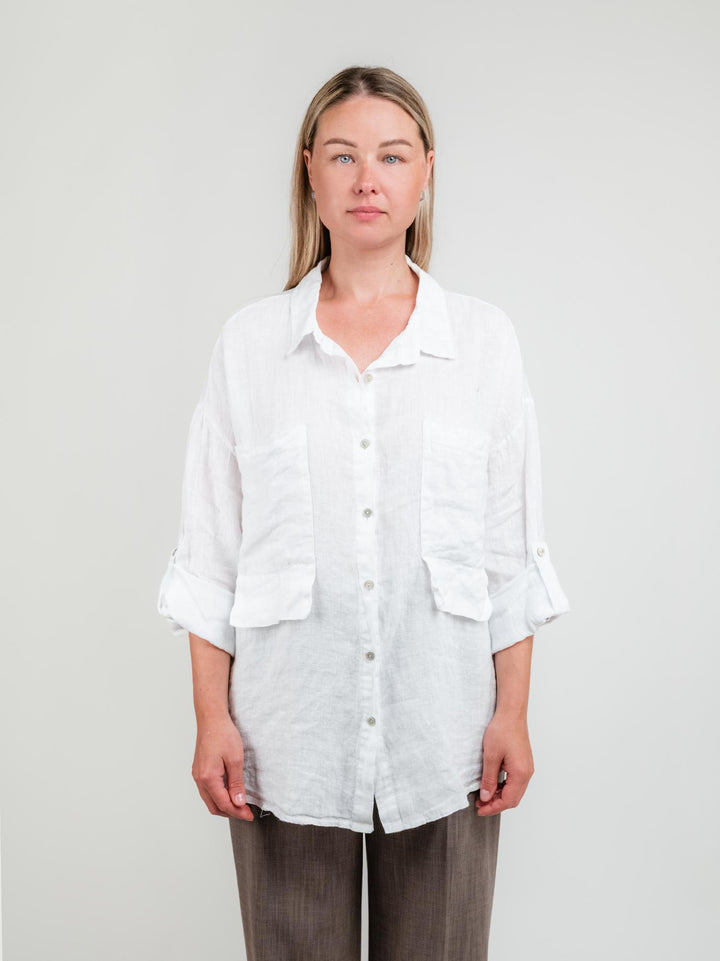 CAMICIA OVERSIZE IN LINO BIANCA