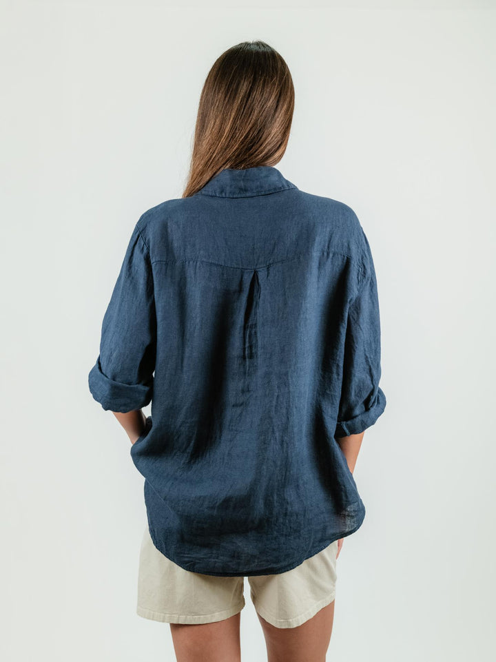 CAMICIA OVERSIZE IN LINO BLU