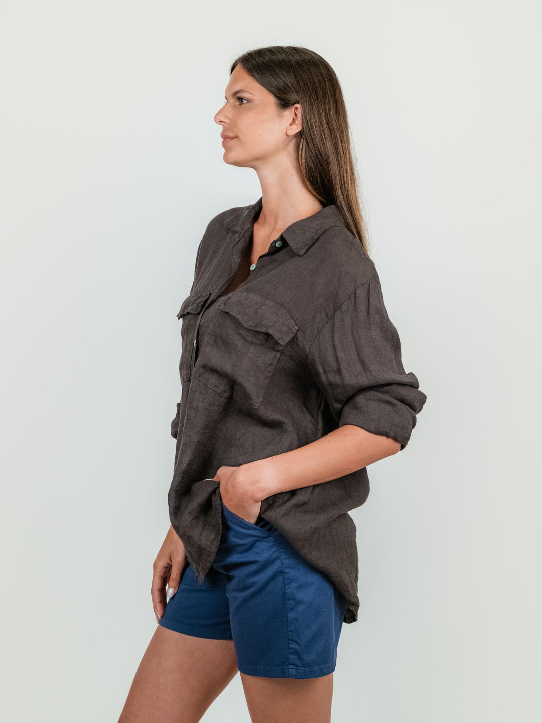 CAMICIA OVERSIZE IN LINO TESTA MORO