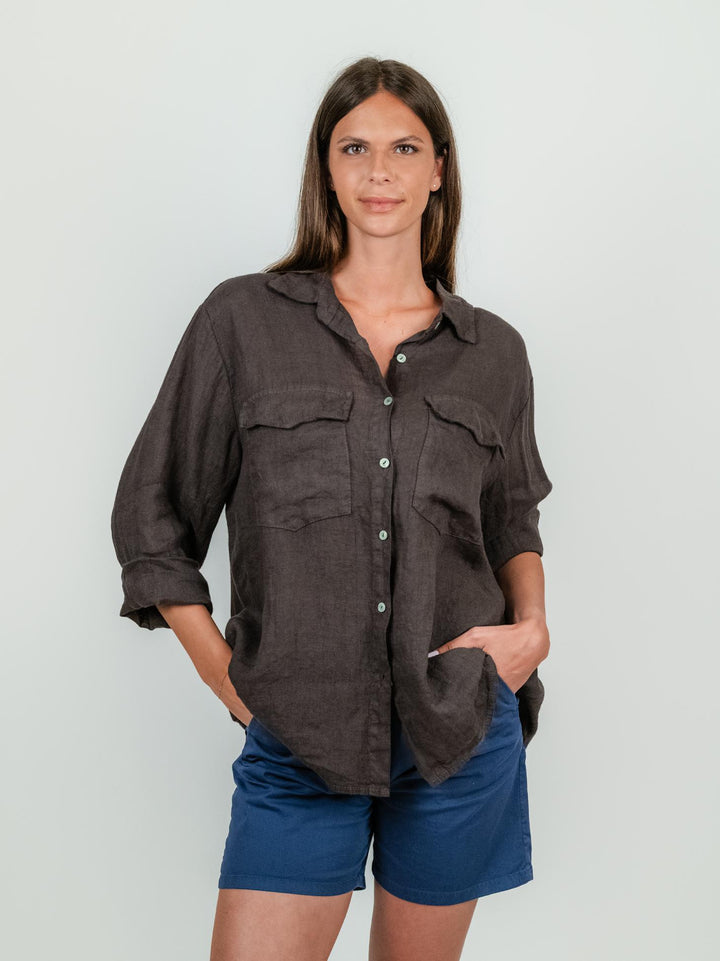 CAMICIA OVERSIZE IN LINO TESTA MORO