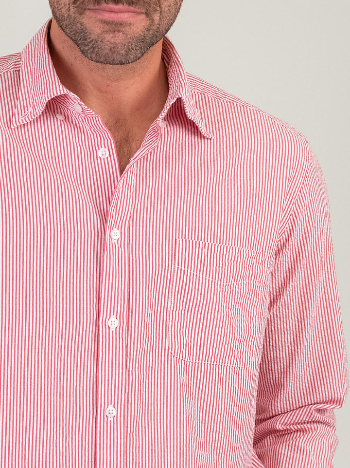 CAMICIA SEERSUCKER CON RIGHE BIANCHE E ROSSE