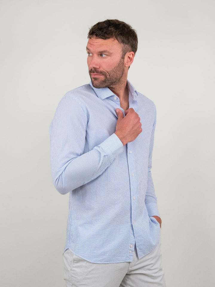 CAMICIA SEERSUCKER RIGA CELESTE