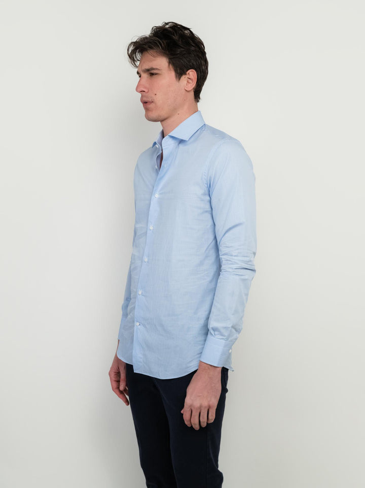 CAMICIA SLIM FIT CON FANTASIA MICROQUADRETTO AZZURRA