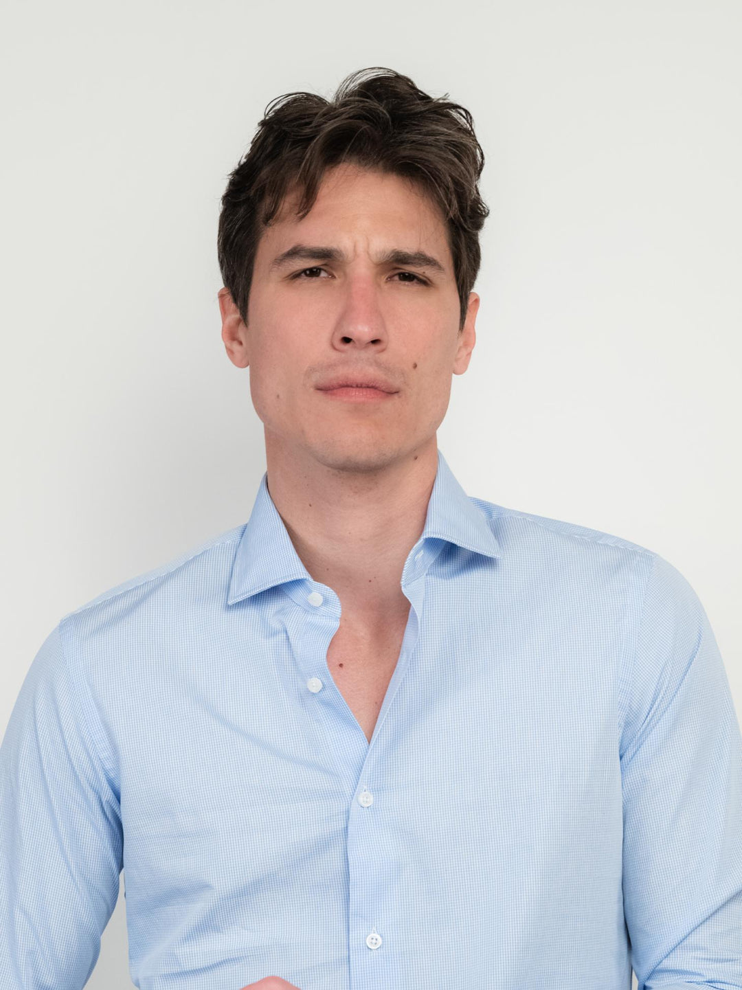 CAMICIA SLIM FIT CON FANTASIA MICROQUADRETTO AZZURRA