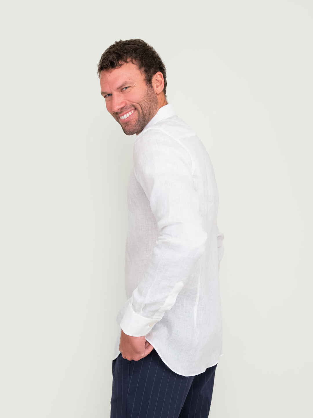 CAMICIA SLIM FIT IN LINO BIANCA