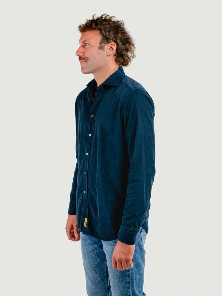 CAMICIA VELLUTO A COSTINE BLU