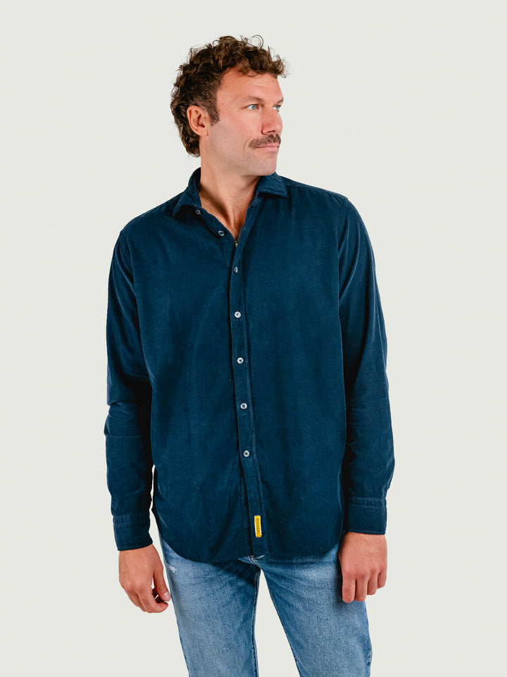 CAMICIA VELLUTO A COSTINE BLU