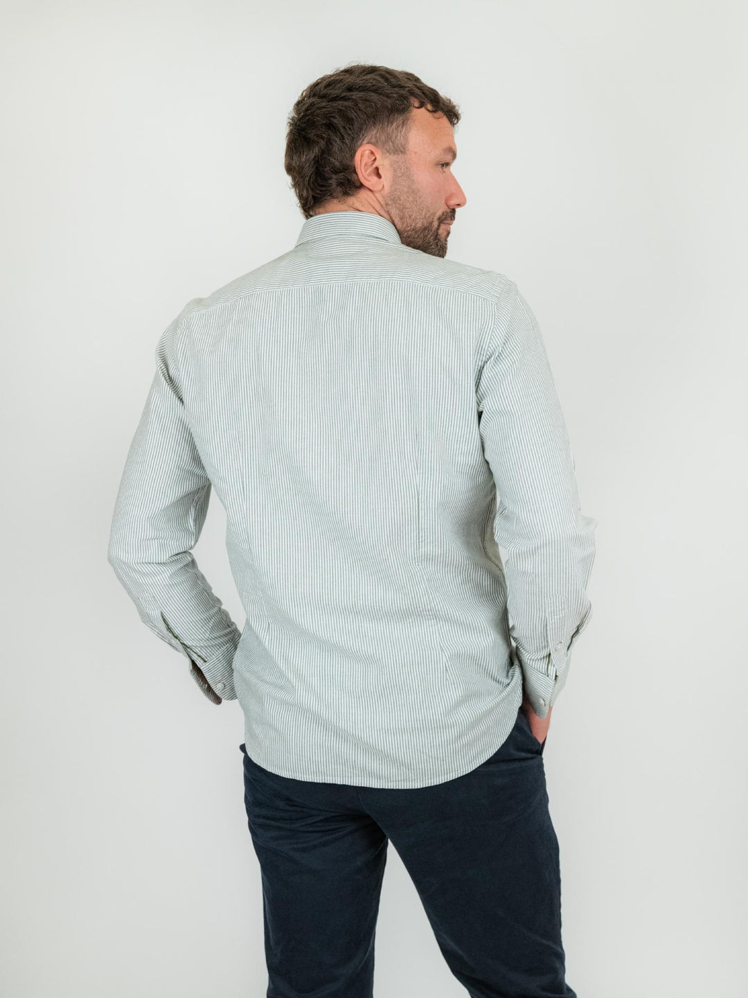 CAMICIA button down oxford rigata verde