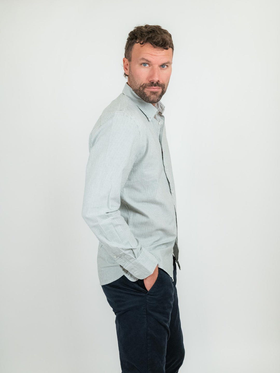 CAMICIA button down oxford rigata verde