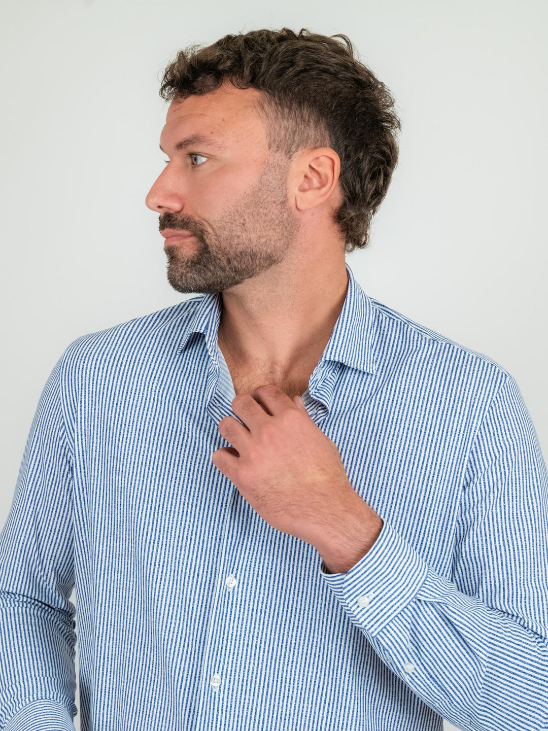 CAMICIA no stiro a righe bluette