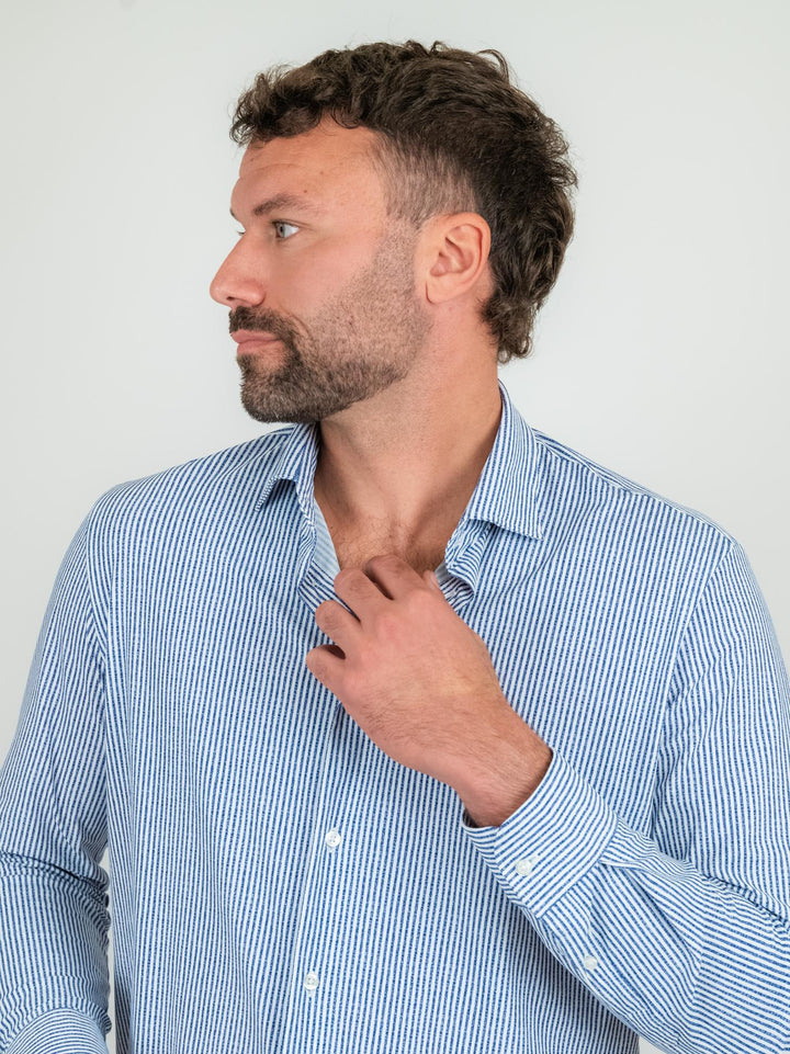 CAMICIA no stiro a righe bluette