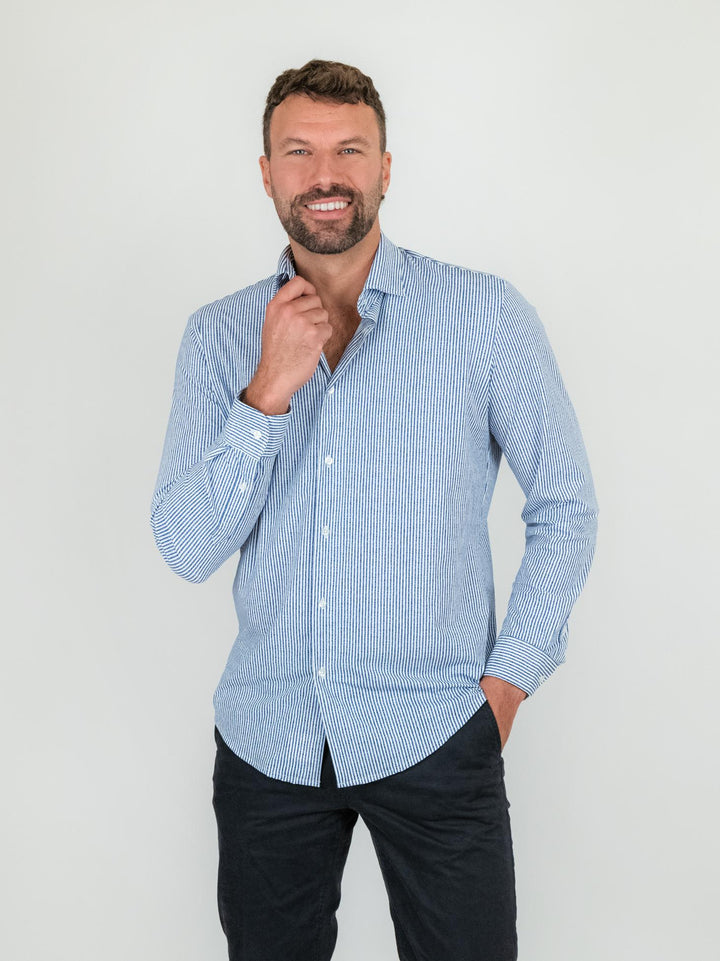 CAMICIA no stiro a righe bluette
