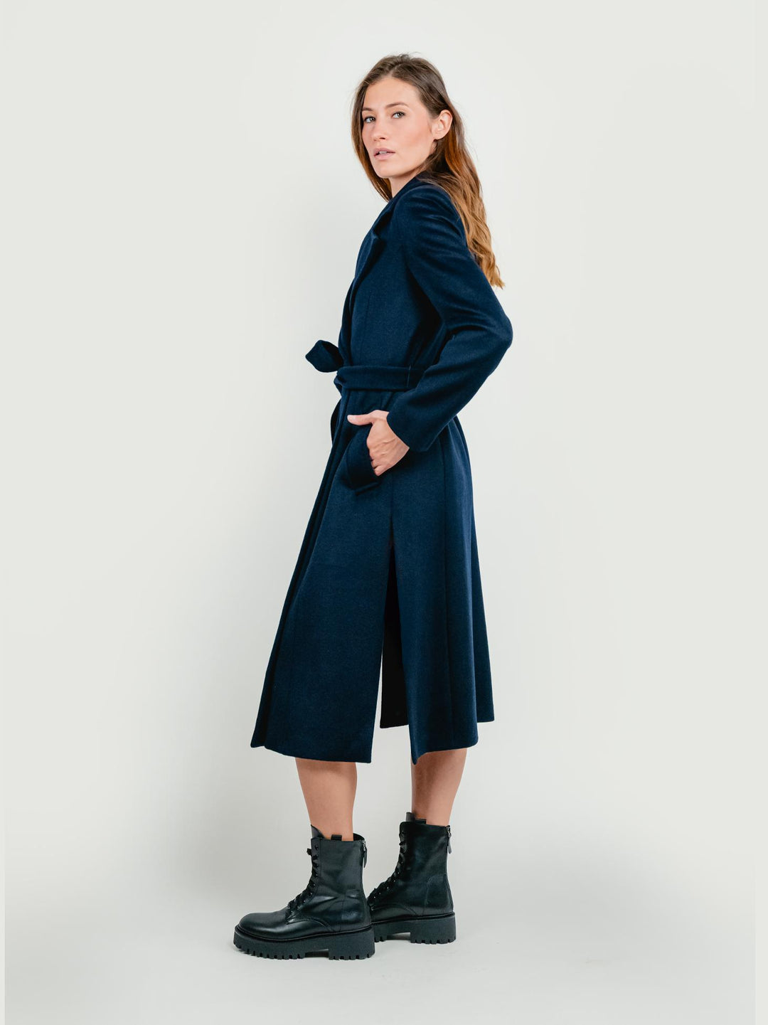 CAPPOTTO DOPPIOPETTO CON CINTURA BLU NAVY