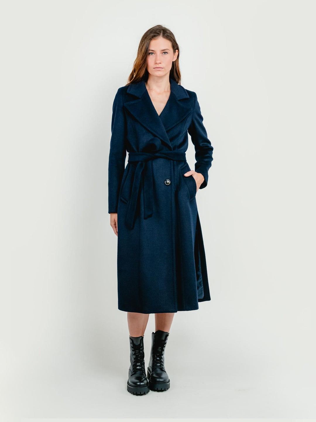 CAPPOTTO DOPPIOPETTO CON CINTURA BLU NAVY