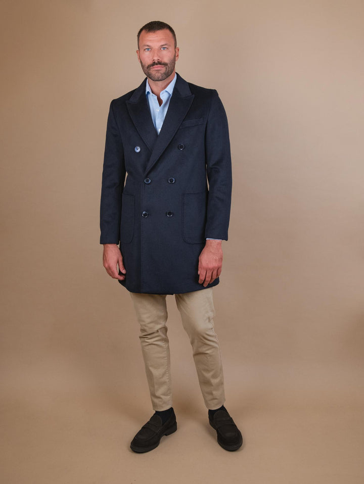 CAPPOTTO DOPPIOPETTO IN MISTO LANA BLU