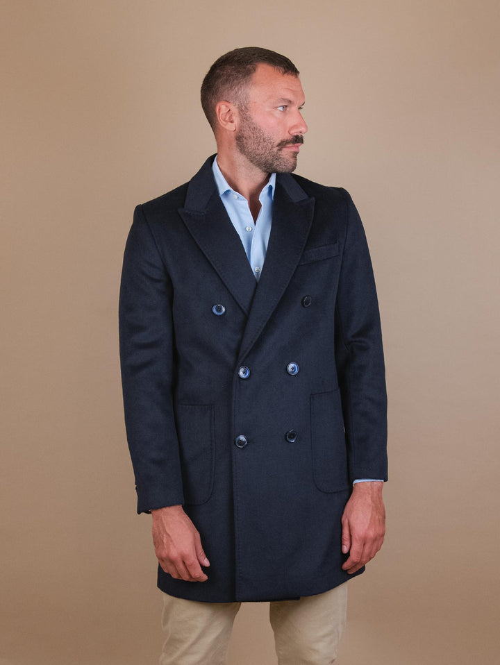 CAPPOTTO DOPPIOPETTO IN MISTO LANA BLU
