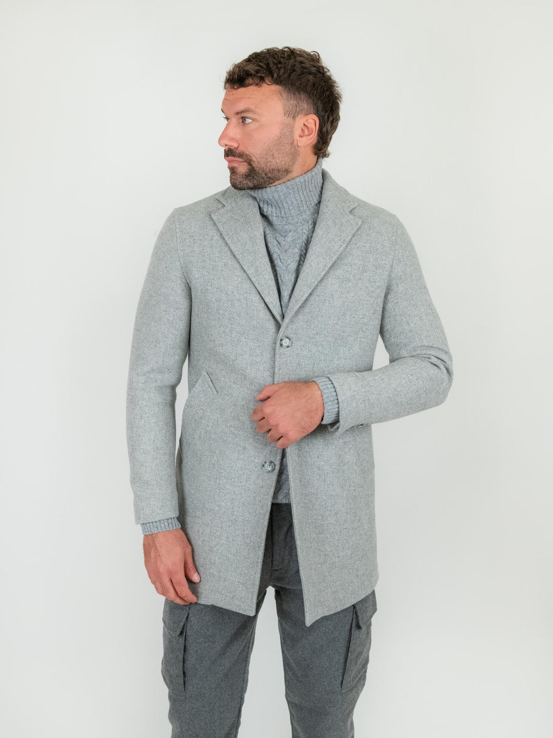 CAPPOTTO MONOPETTO GRIGIO IN LANA