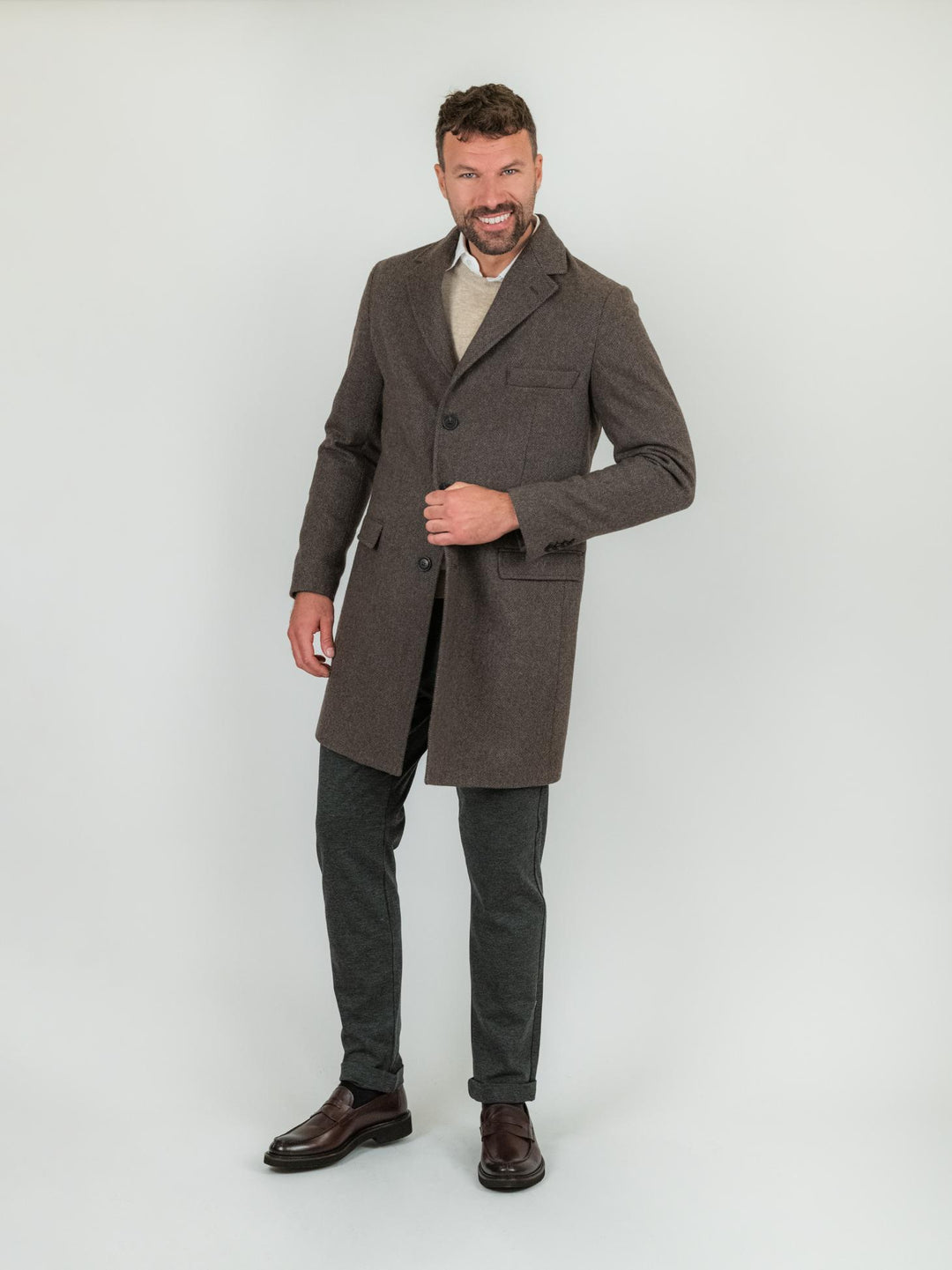 CAPPOTTO MONOPETTO IN LANA COLOR FANGO