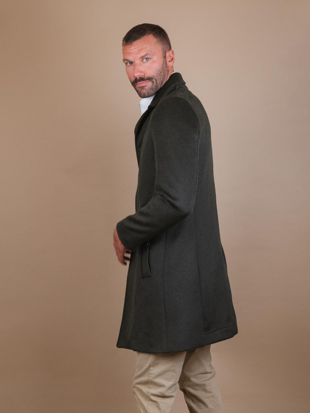 CAPPOTTO MONOPETTO IN MISTO LANA VERDE