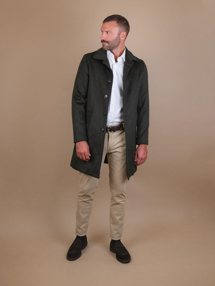 CAPPOTTO MONOPETTO IN MISTO LANA VERDE