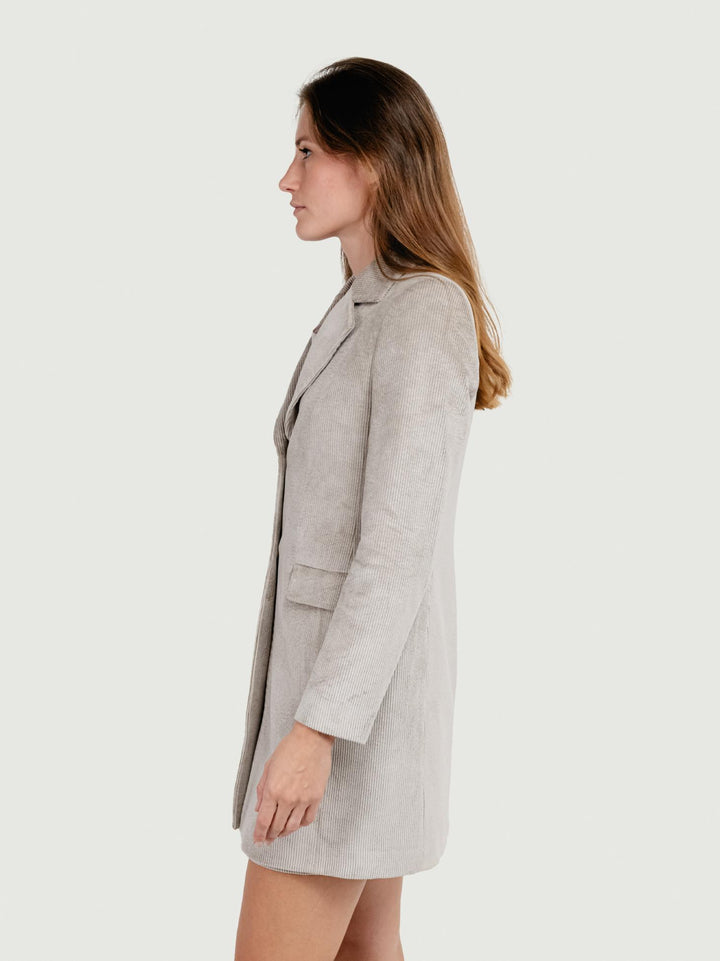 CAPPOTTO MONOPETTO IN VELLUTO A COSTE BEIGE