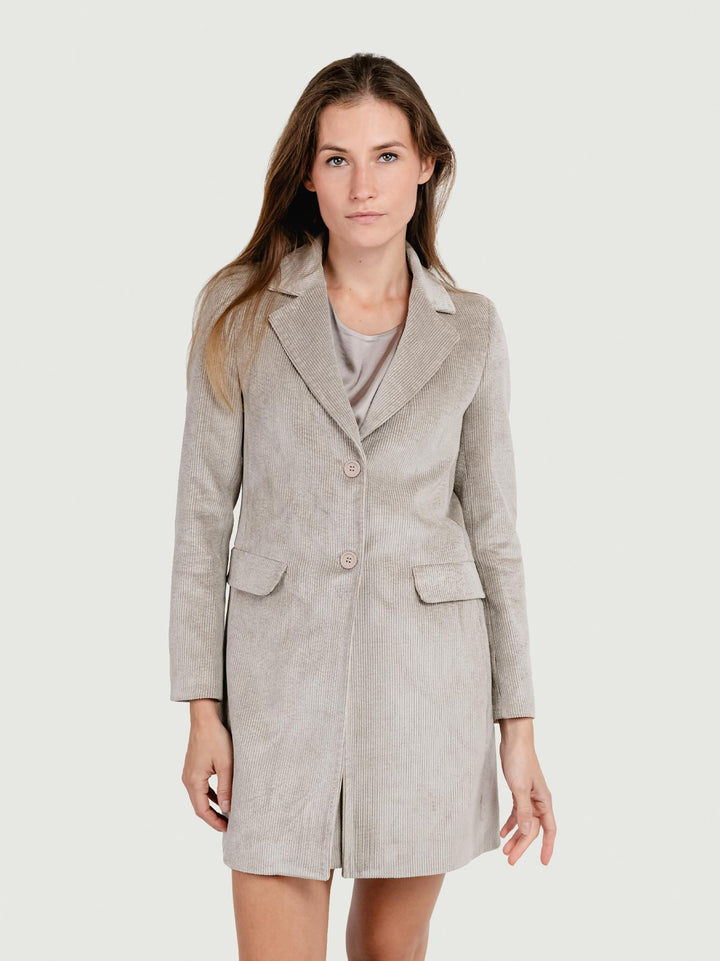 CAPPOTTO MONOPETTO IN VELLUTO A COSTE BEIGE