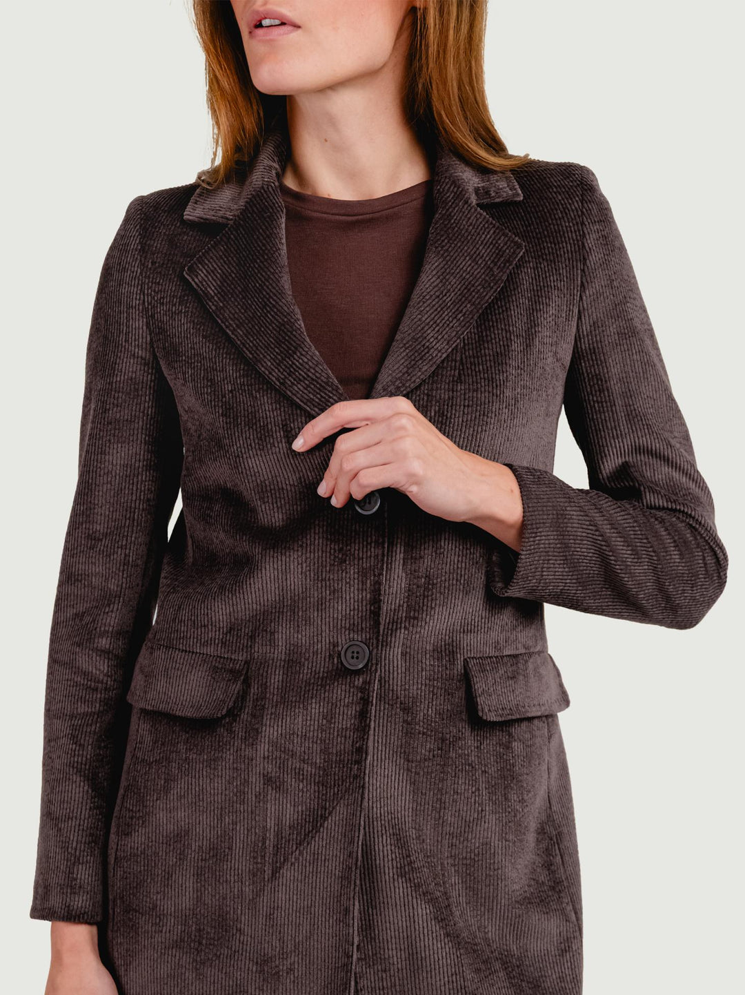CAPPOTTO MONOPETTO IN VELLUTO A COSTE TESTA MORO