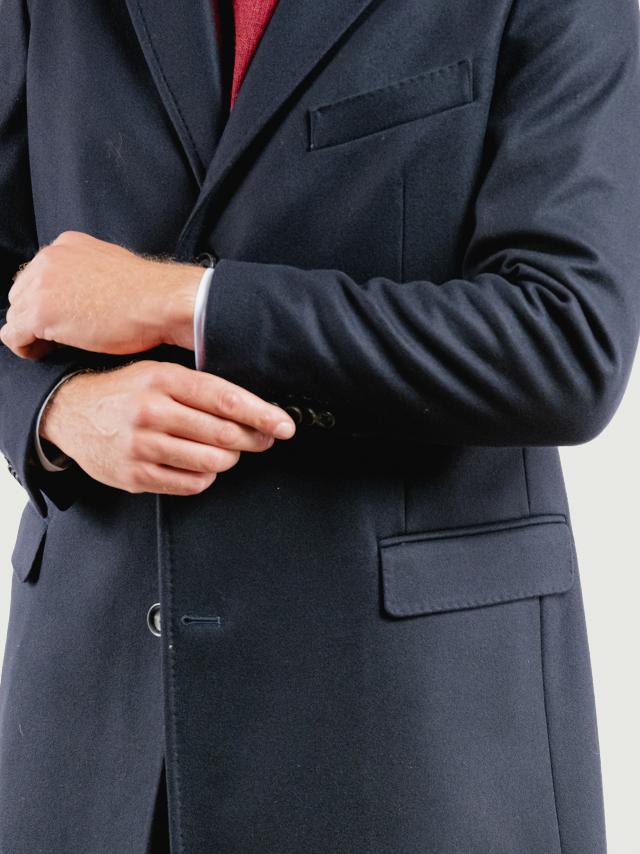 CAPPOTTO MONOPETTO MISTO CASHMERE BLU