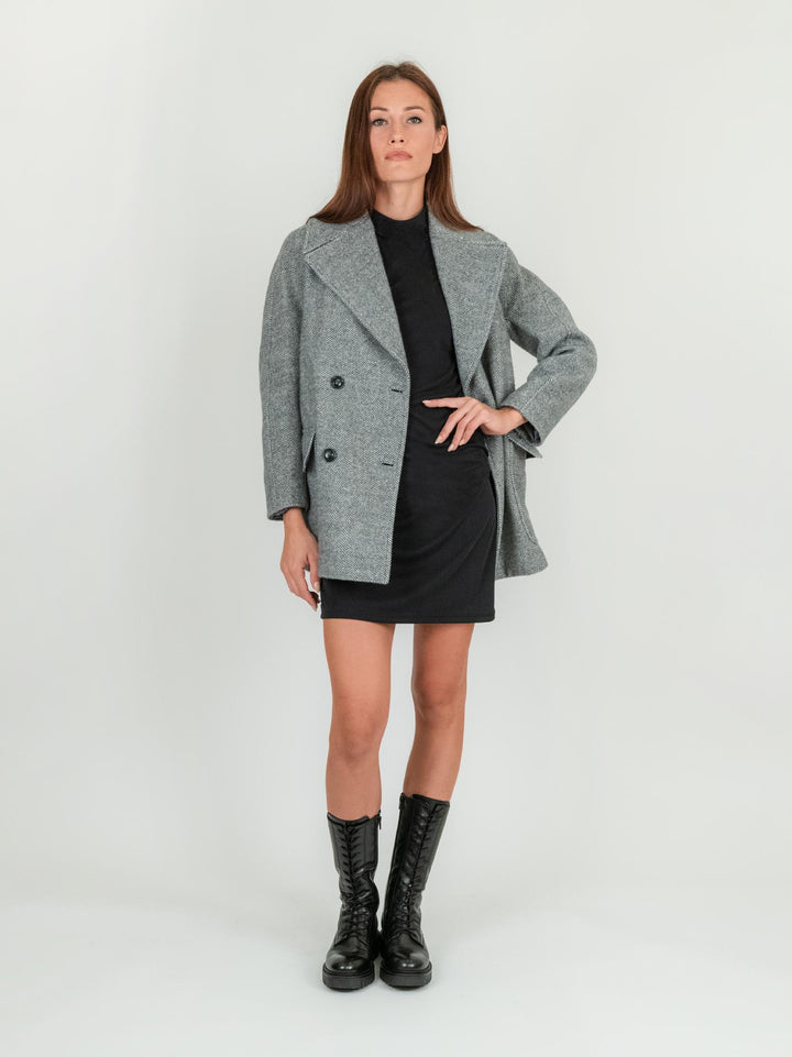 CAPPOTTO PEACOAT CON MAXI REVERS GRIGIO SPIGATO