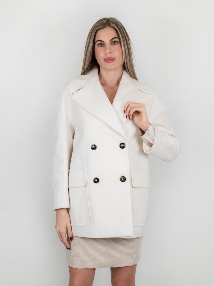 CAPPOTTO PEACOAT CON MAXI REVERS PANNA