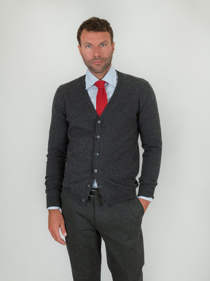 CARDIGAN IN LANA E CASHMERE ANTRACITE
