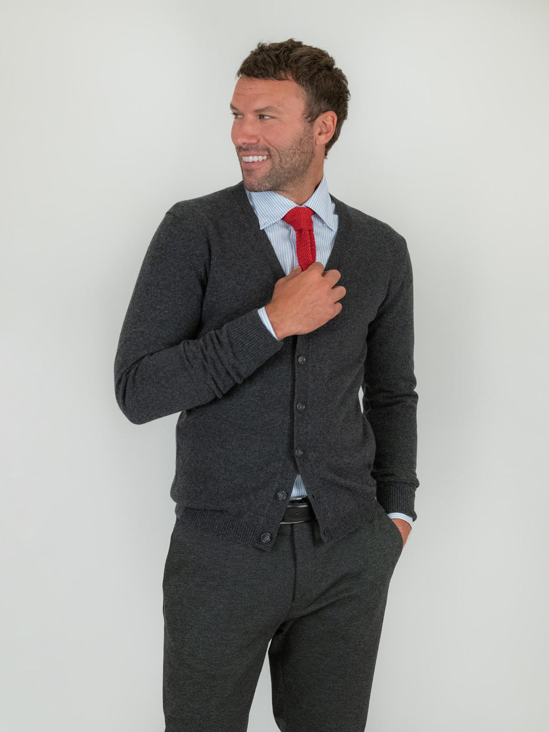 CARDIGAN IN LANA E CASHMERE ANTRACITE