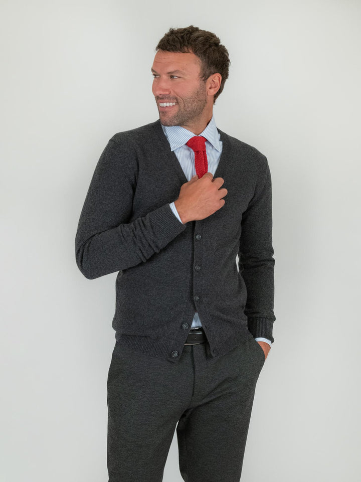 CARDIGAN IN LANA E CASHMERE ANTRACITE