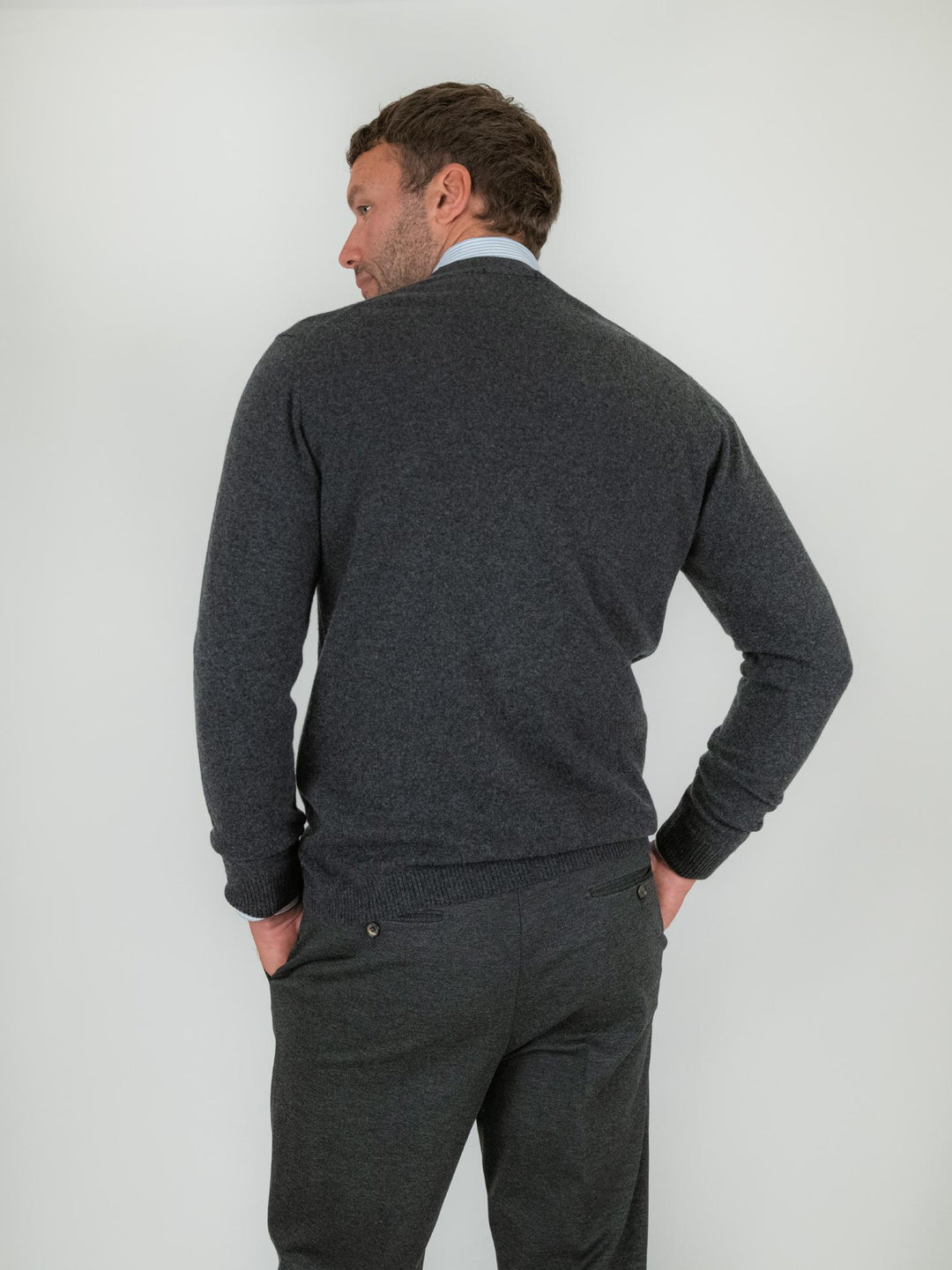 CARDIGAN IN LANA E CASHMERE ANTRACITE