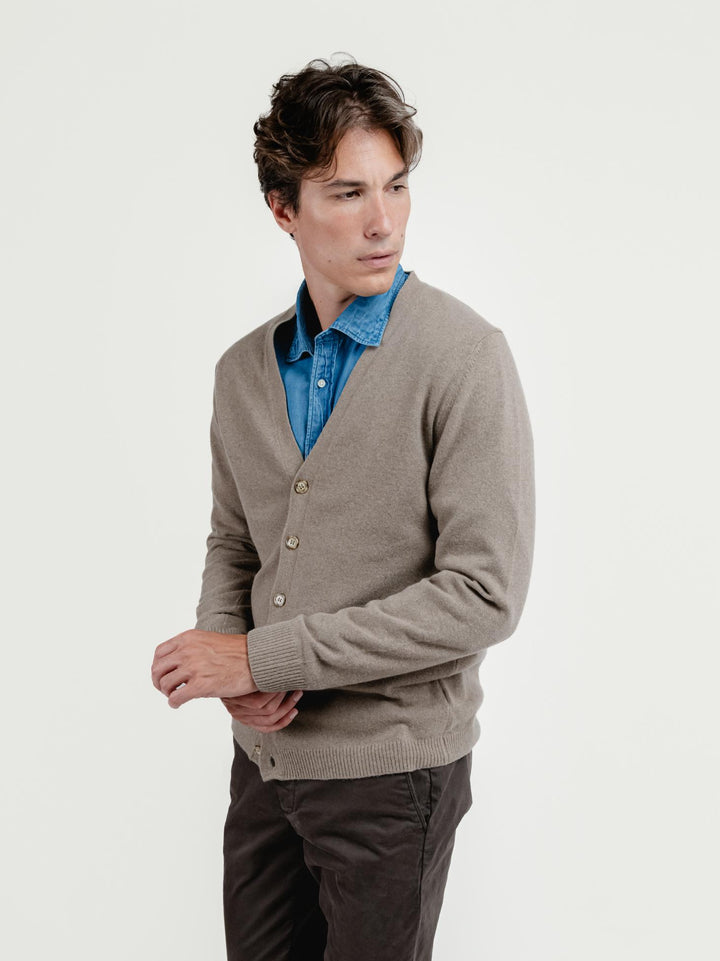 CARDIGAN IN LANA MERINO E CASHMERE SABBIA