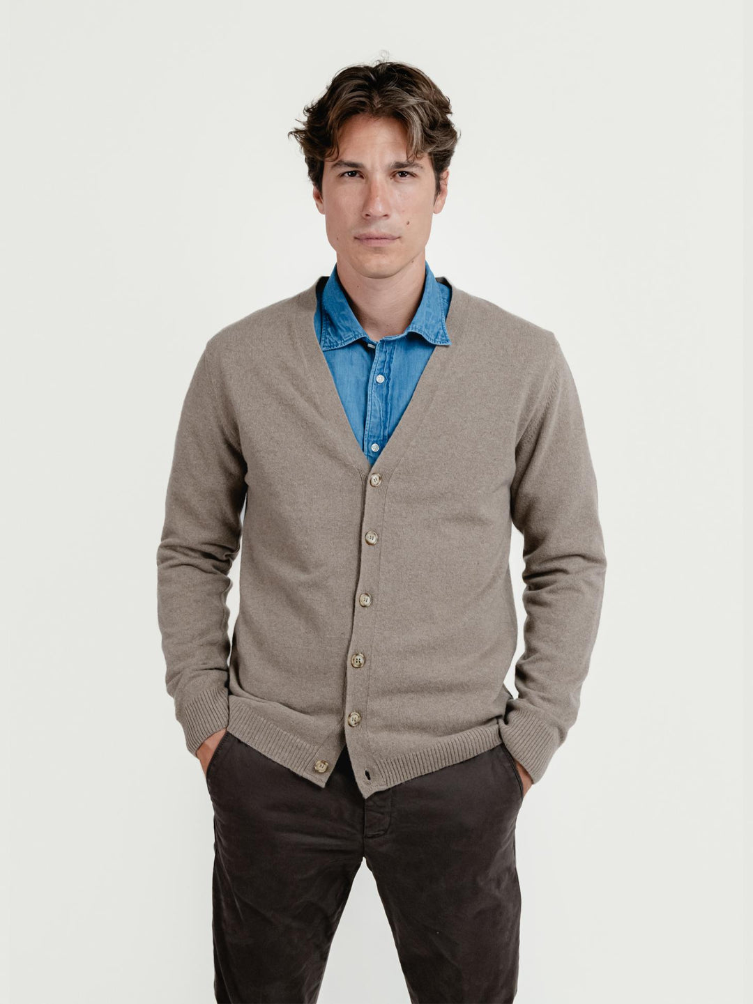 CARDIGAN IN LANA MERINO E CASHMERE SABBIA