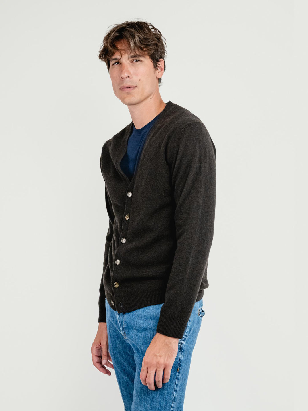CARDIGAN IN LANA MERINO E CASHMERE TESTA MORO