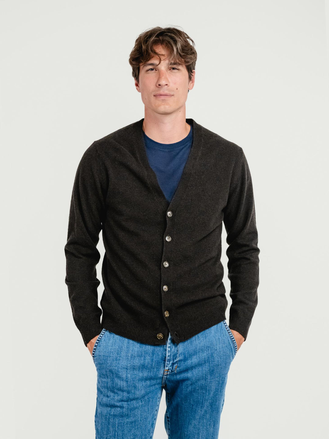 CARDIGAN IN LANA MERINO E CASHMERE TESTA MORO