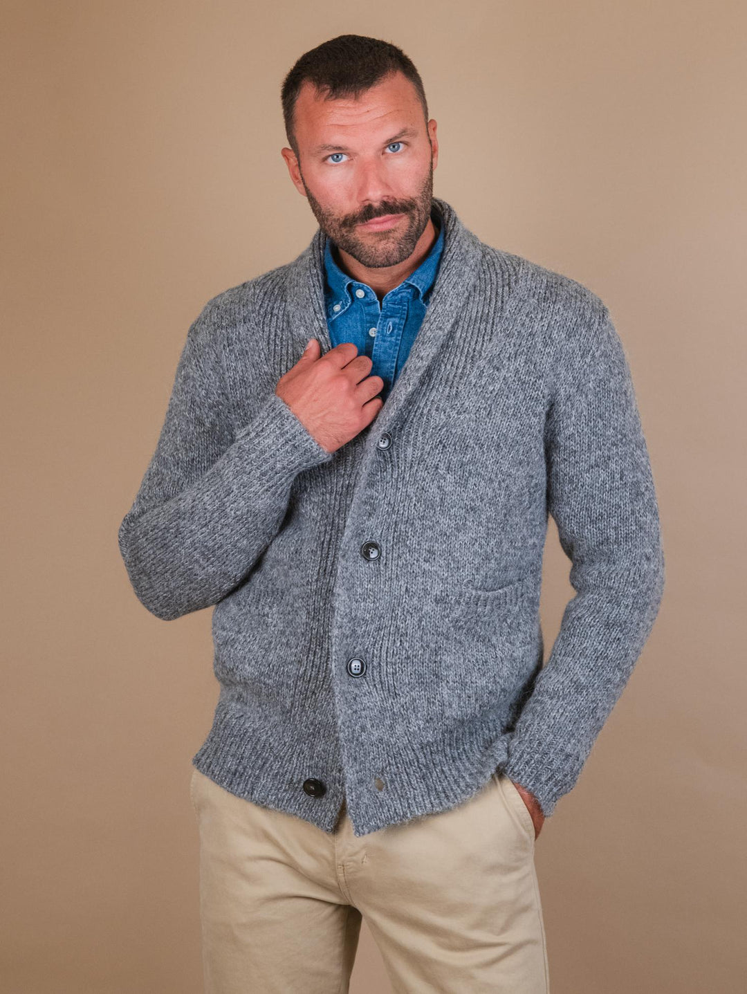 CARDIGAN IN MISTO LANA IN FANTASIA MELANGE GRIGIO