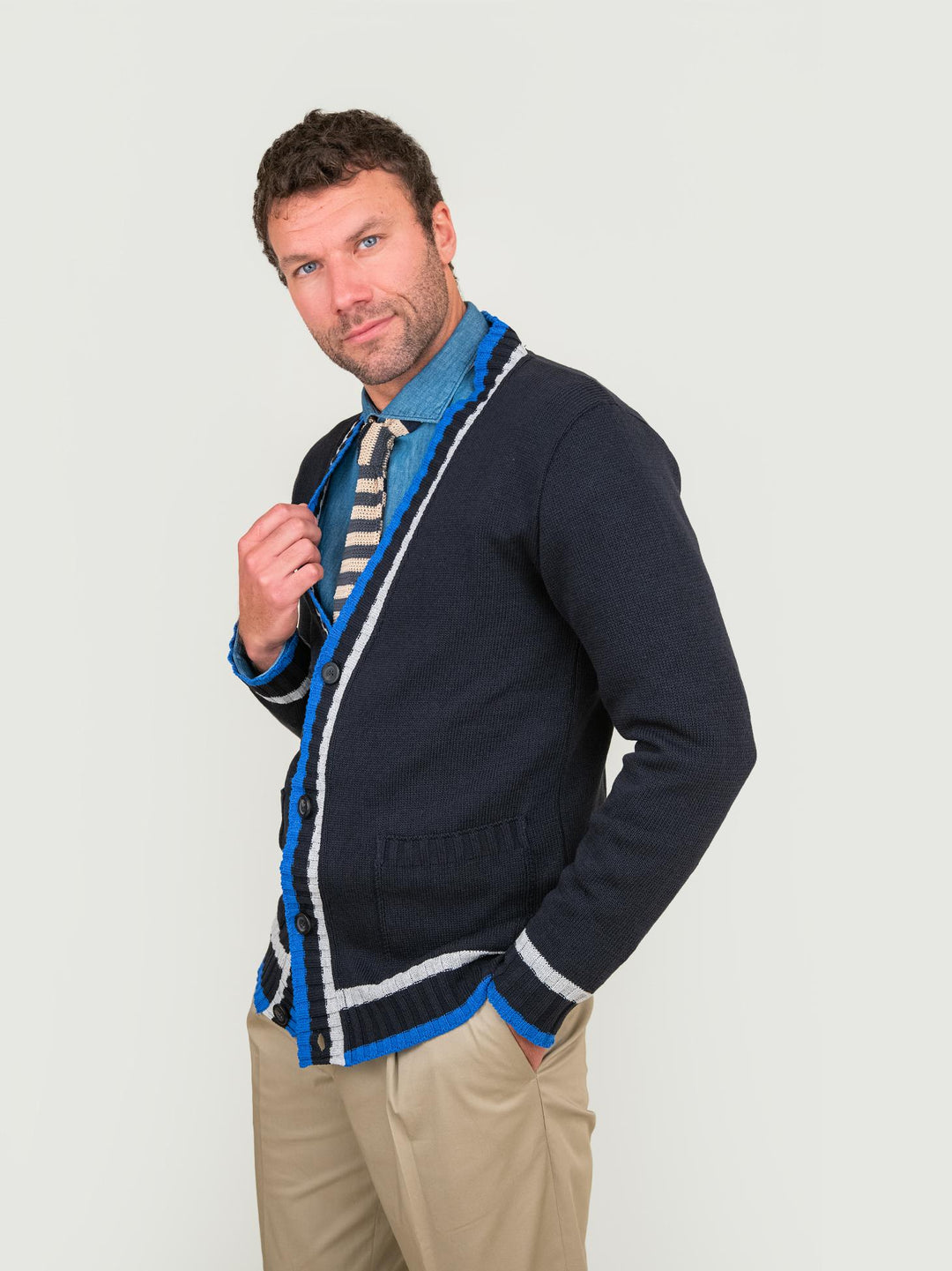 CARDIGAN MISTO COTONE BLU NAVY