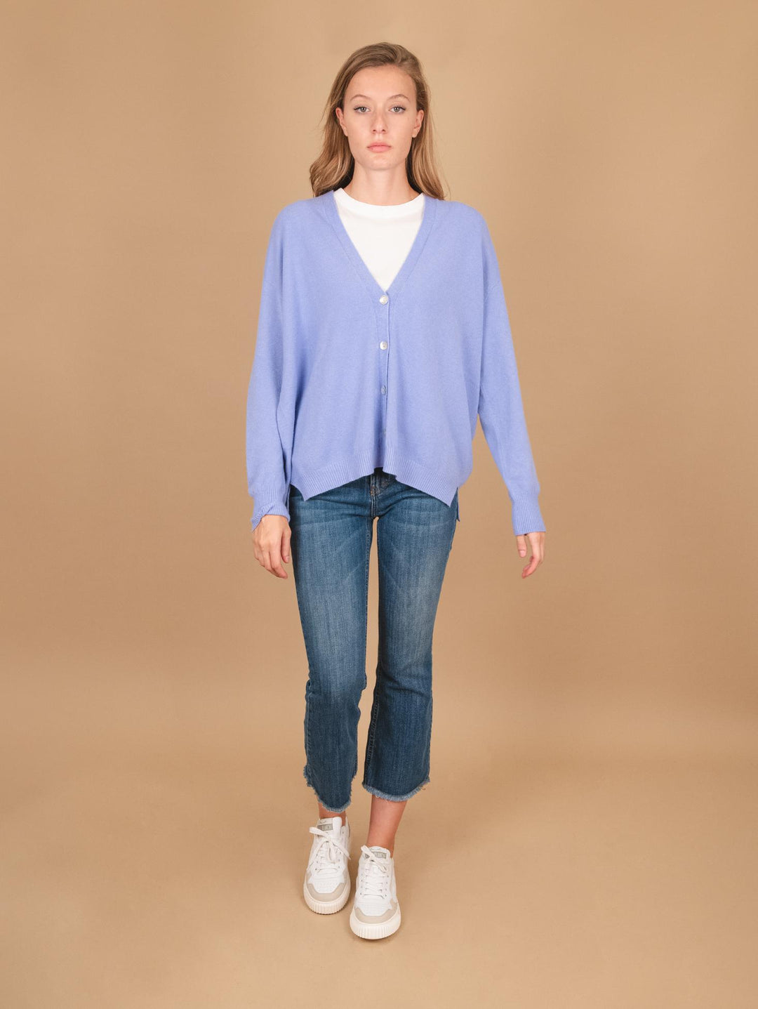 CARDIGAN OVER  CON BOTTONI IN MADREPERLA AZZURRO