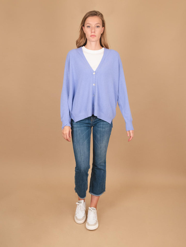 CARDIGAN OVER  CON BOTTONI IN MADREPERLA AZZURRO