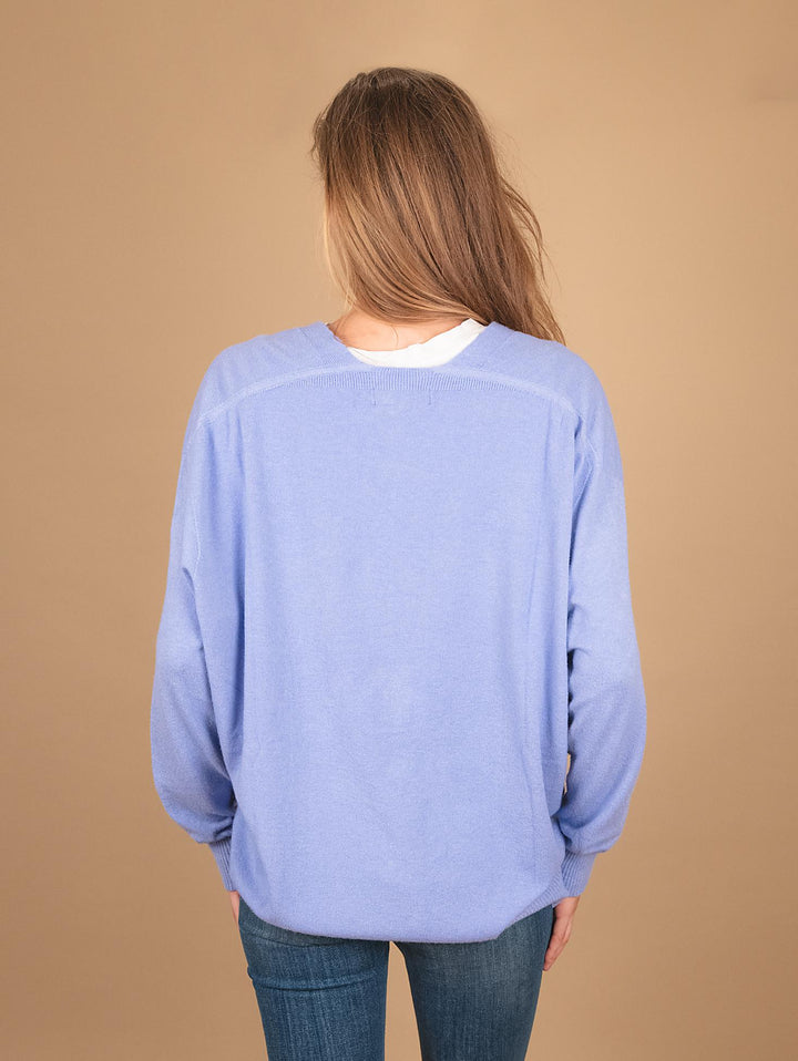 CARDIGAN OVER  CON BOTTONI IN MADREPERLA AZZURRO